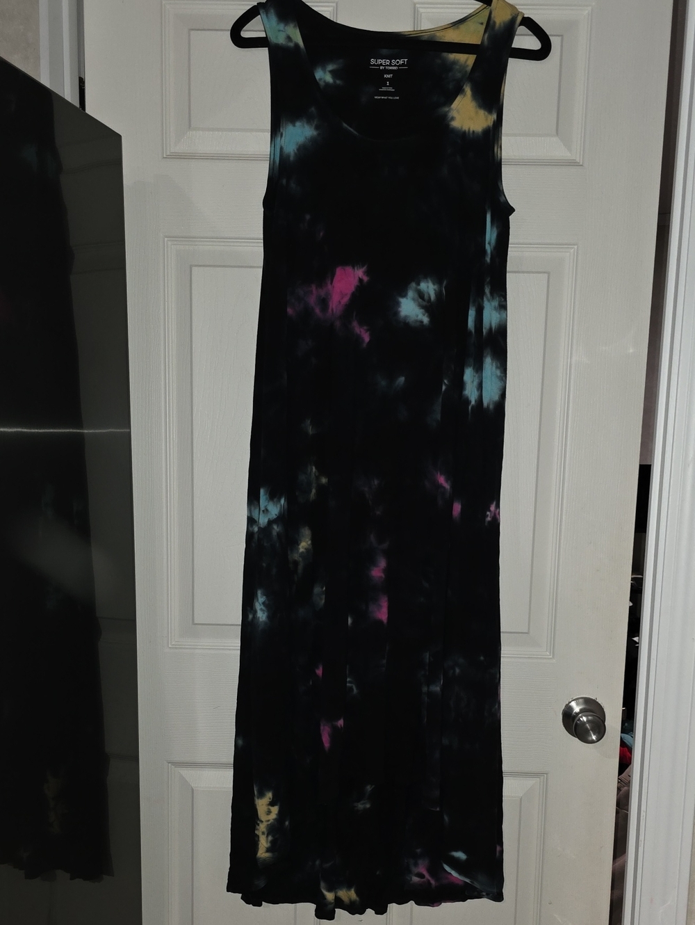 torrid Black Tie-Dye Maxi Dress with Pink, Blue, and Yellow Accents